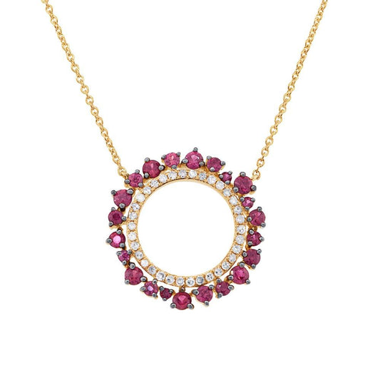 Diamond & 0.78ct Ruby 14k Yellow Gold Necklace