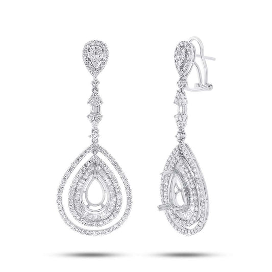 18k White Gold Diamond Semi-Mount Earring - 3.85ct