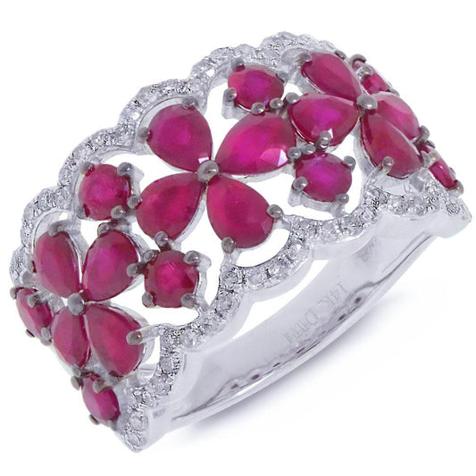 Diamond & 3.48ct Ruby 14k White Gold Ring Size 6.5 - 0.36ct