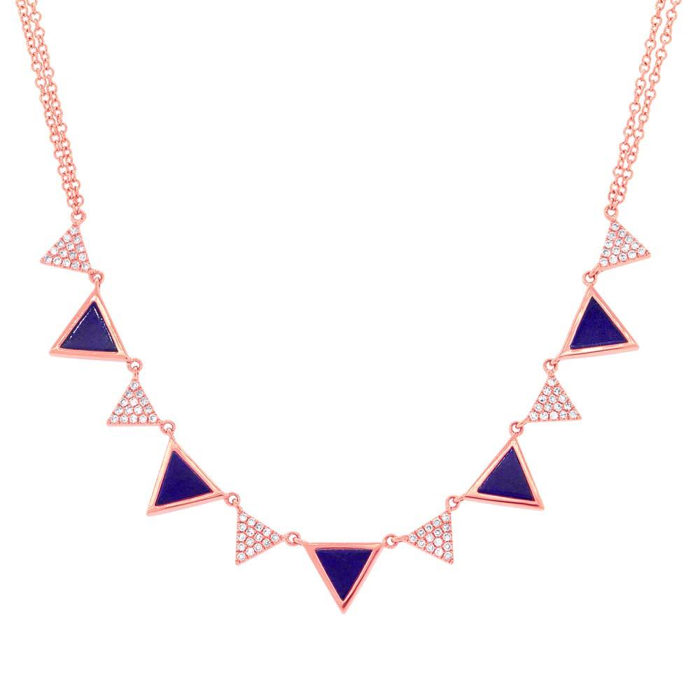 Diamond & 1.21ct Lapis 14k Rose Gold Triangle Necklace - 0.26ct