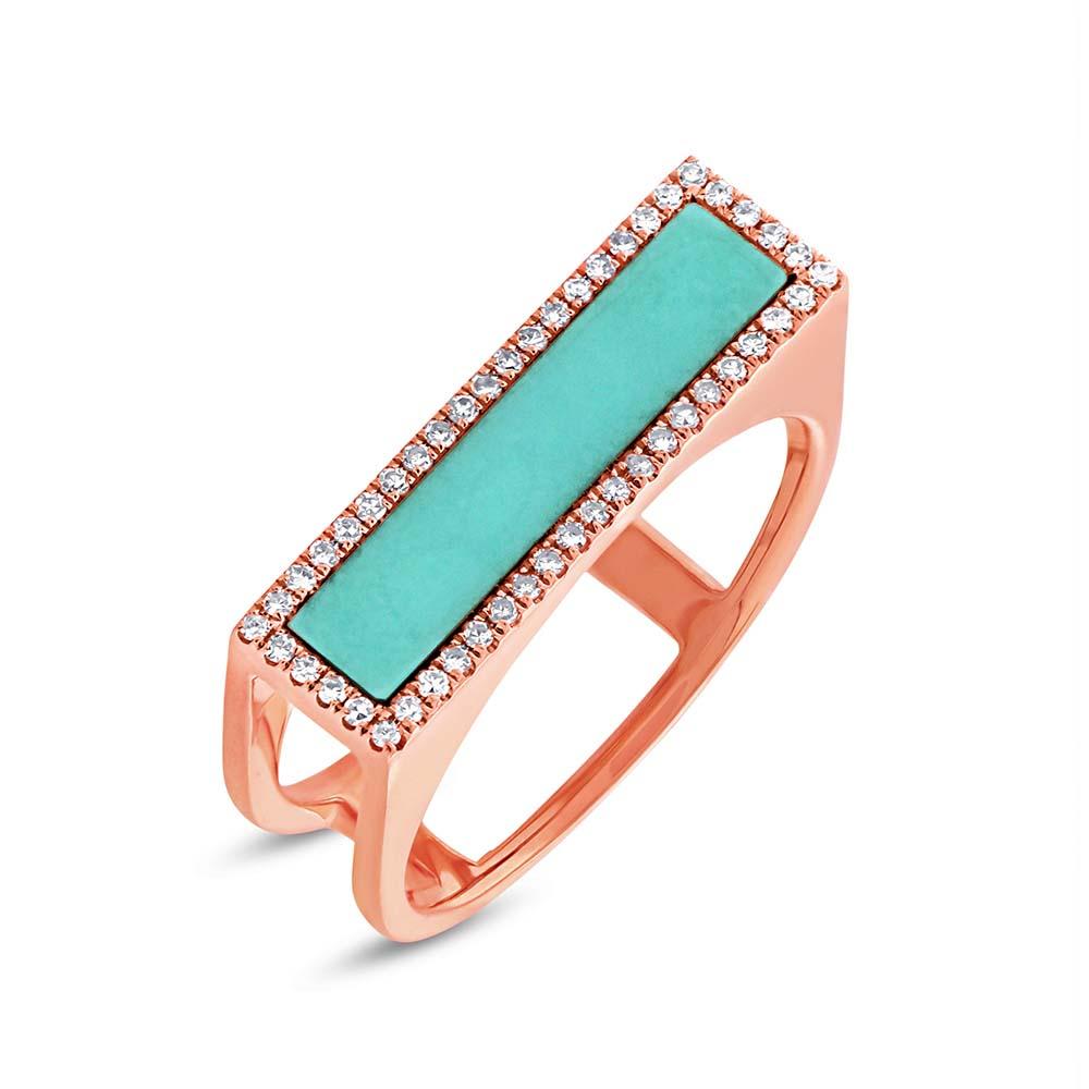 Diamond & 0.97ct Composite Turquoise 14k Rose Gold Lady's Ring Size 9