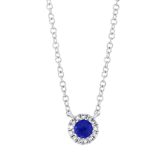 Diamond & 0.14ct Blue Sapphire 14k White Gold Diamond Pendant
