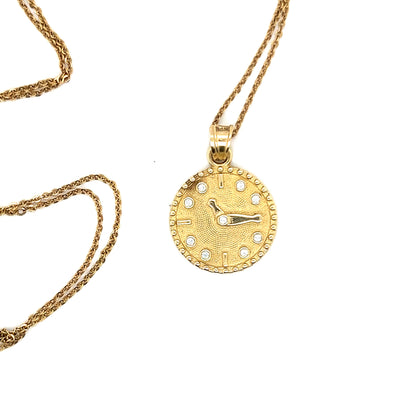 Yellow Gold Diamond Clock Pendant