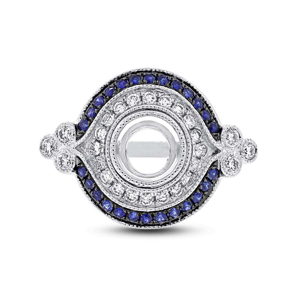 Diamond & 0.24ct Blue Sapphire 14k White Gold Semi-mount Ring - 0.36ct