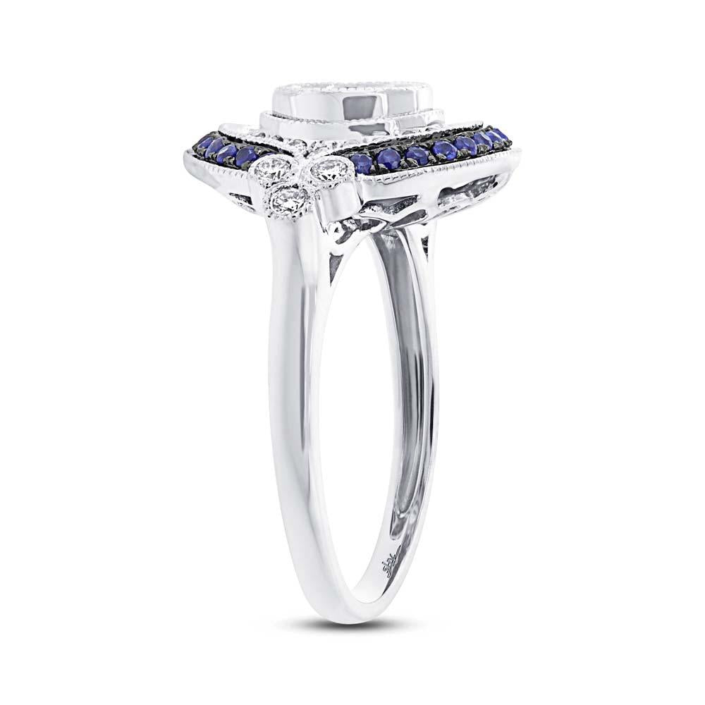 Diamond & 0.24ct Blue Sapphire 14k White Gold Semi-mount Ring - 0.36ct