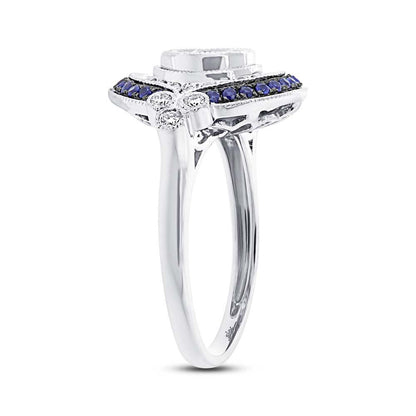 Diamond & 0.24ct Blue Sapphire 14k White Gold Semi-mount Ring - 0.36ct