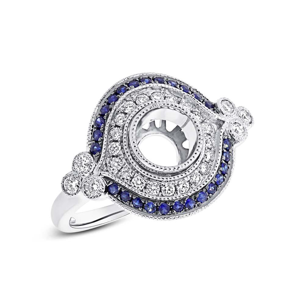 Diamond & 0.24ct Blue Sapphire 14k White Gold Semi-mount Ring - 0.36ct