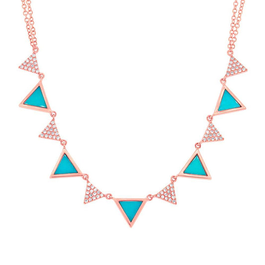 Diamond & 0.88ct Composite Turquoise 14k Rose Gold Triangle Necklace