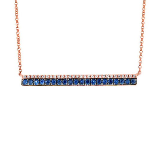 Diamond & 0.31ct Blue Sapphire 14k Rose Gold Bar Necklace