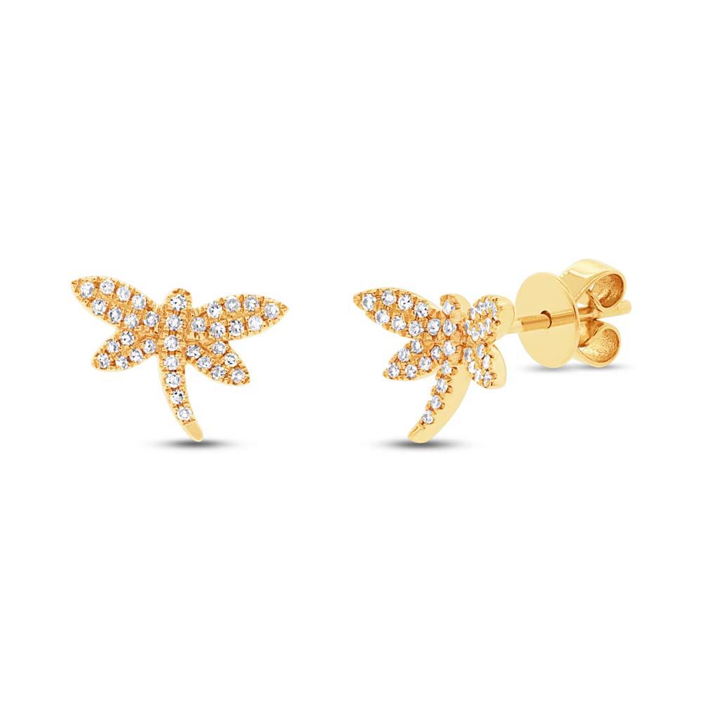 14k Yellow Gold Diamond Dragonfly Earring - 0.17ct