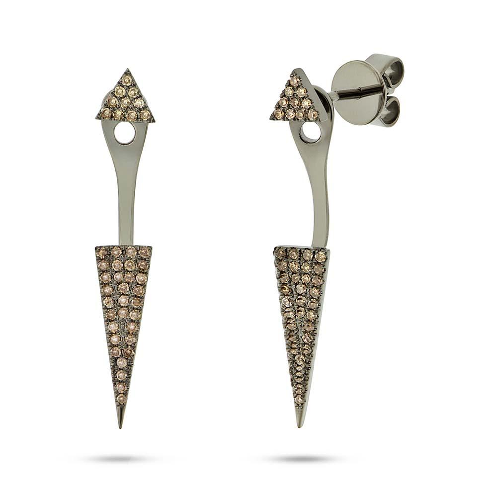 ck Rhodium Gold Champagne Diamond Pave Triangle Ear Jacket Earring with Studs
