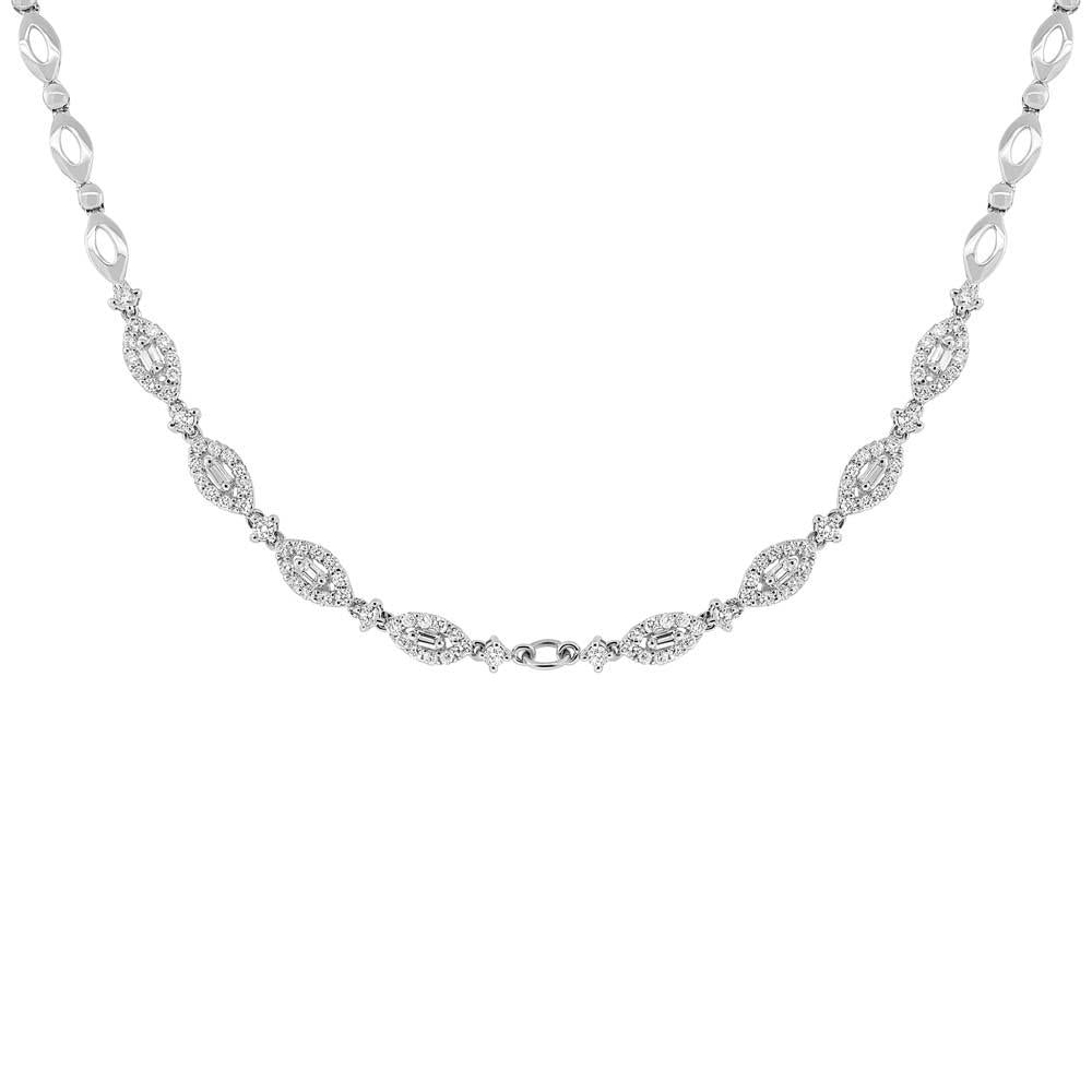 18k Unique White Gold Diamond Necklace - 1.56ct V0082
