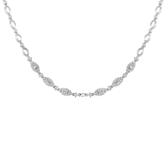 18k Classy White Gold Diamond Necklace - 1.22ct V0080