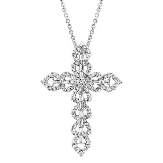 18k White Gold Diamond Cross Pendant - 1.50ct