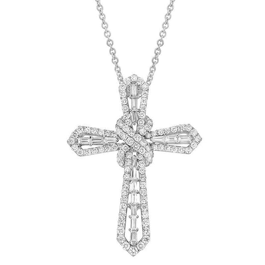 18k White Gold Diamond Cross Pendant - 2.05ct