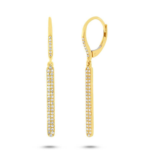 14k Yellow Gold Diamond Bar Earring