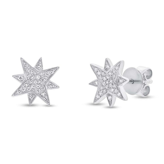 14k White Gold Diamond Star Earring - 0.11ct