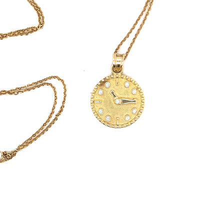 Yellow Gold Diamond Clock Pendant