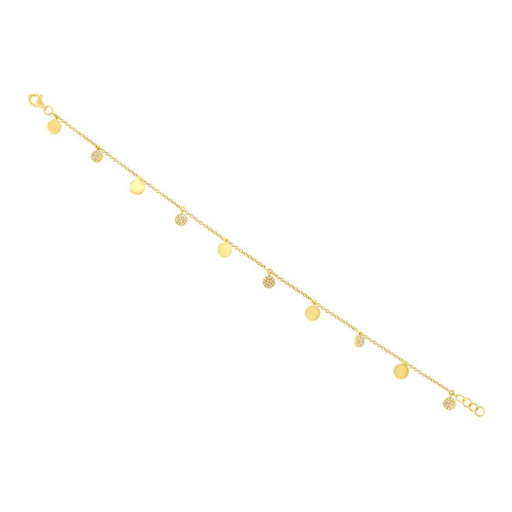 14k Yellow Gold Diamond Pave Circle Anklet - 0.15ct