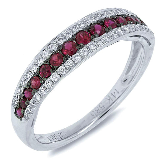 Diamond & 0.39ct Ruby 14k White Gold Ring Size 6 - 0.21ct
