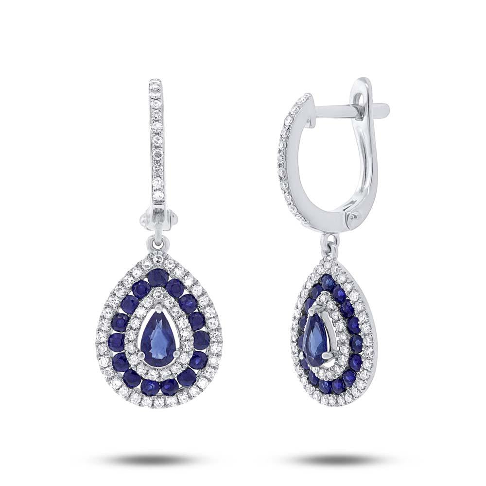 Diamond & 1.21ct Blue Sapphire 14k White Gold Earring - 0.47ct