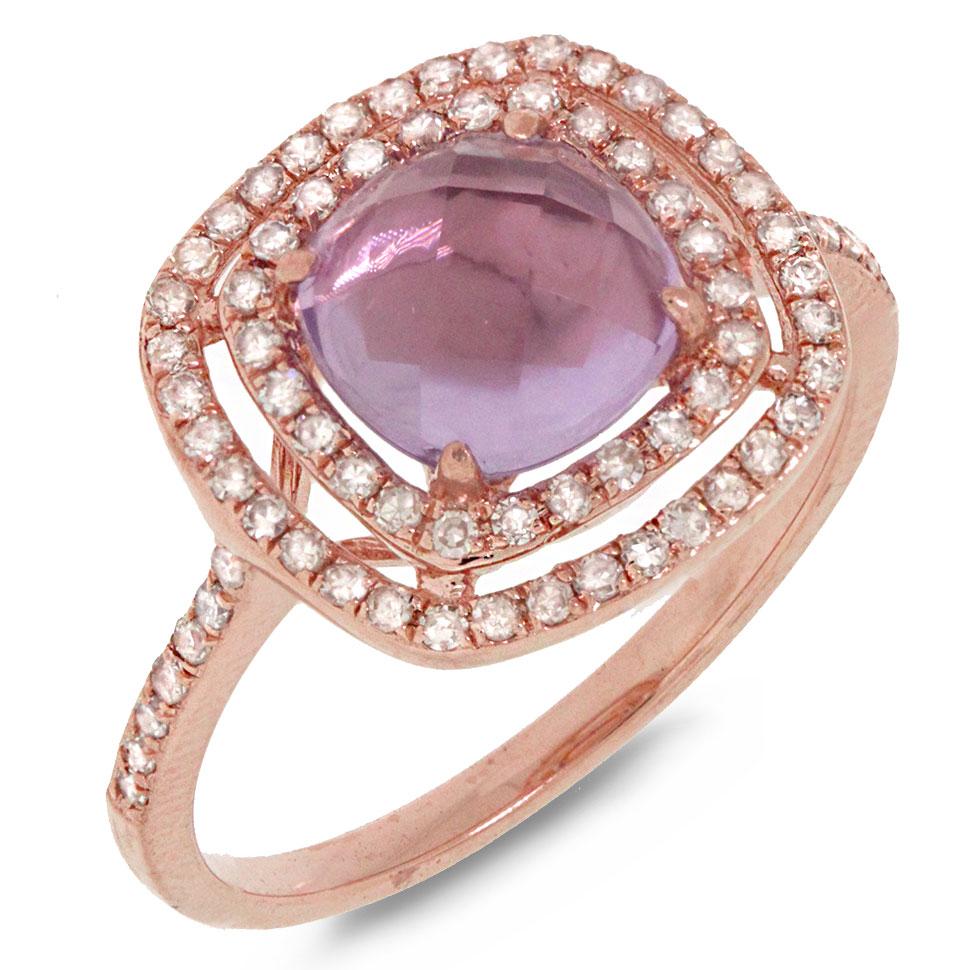 Diamond & 1.52ct Amethyst 14k Rose Gold Ring Size 9.5 - 0.39ct