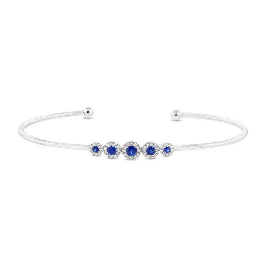 Diamond & 0.29ct Blue Sapphire 14k White Gold Bangle