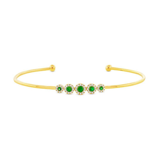 Diamond & 0.29ct Green Garnet 14k Yellow Gold Bangle - 0.14ct