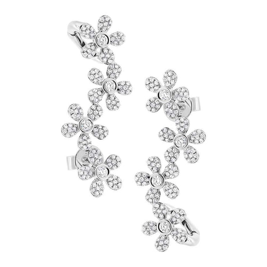 14k White Gold Flower Diamond Ear Crawler Earring