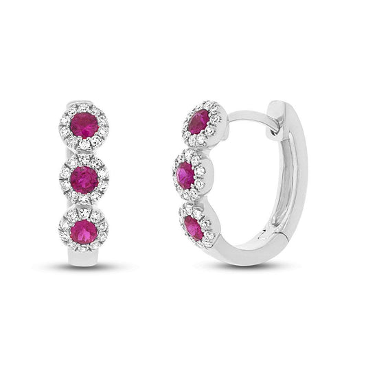 Diamond & 0.29ct Ruby 14k White Gold Huggie Earring
