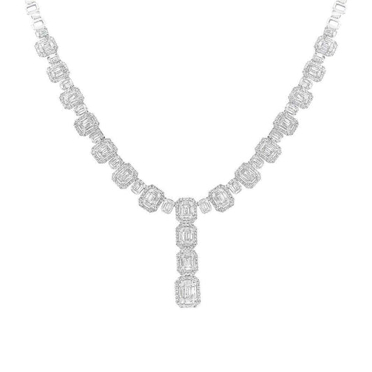 18k White Gold Diamond Baguette Necklace - 8.18ct V0076
