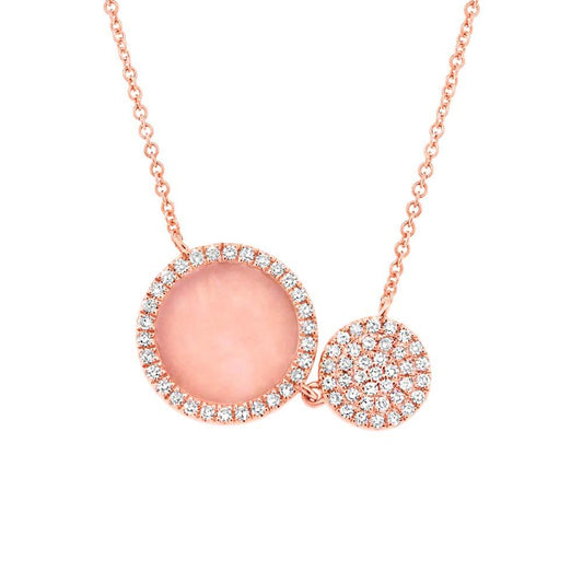 Diamond & 0.61ct Pink Opal 14k Rose Gold Circle Necklace - 0.15ct