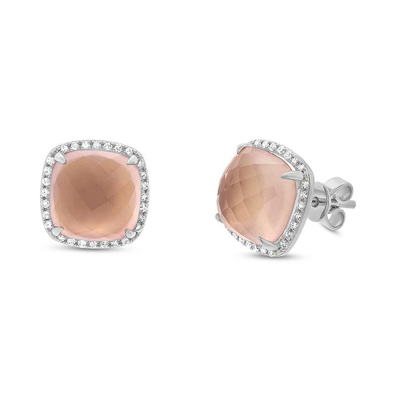 Diamond & 6.48ct Rose Quartz 14k White Gold Stud Earring - 0.17ct