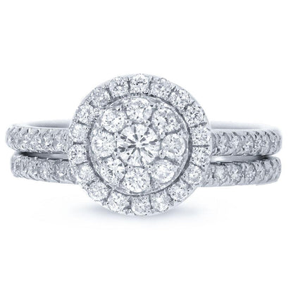 14k White Gold Diamond Wedding Set Pave - 0.90ct