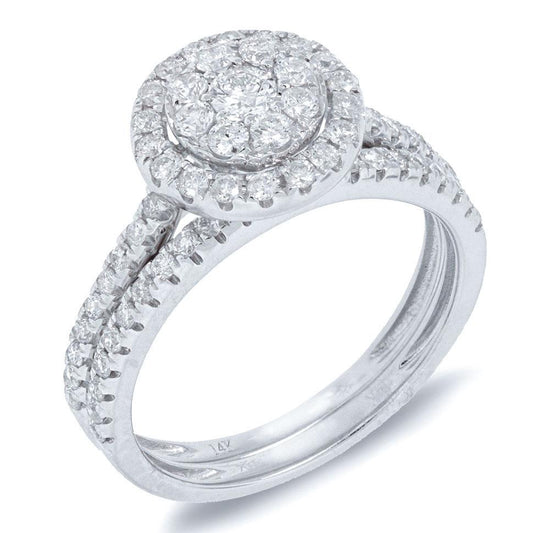 14k White Gold Diamond Wedding Set Pave - 0.90ct