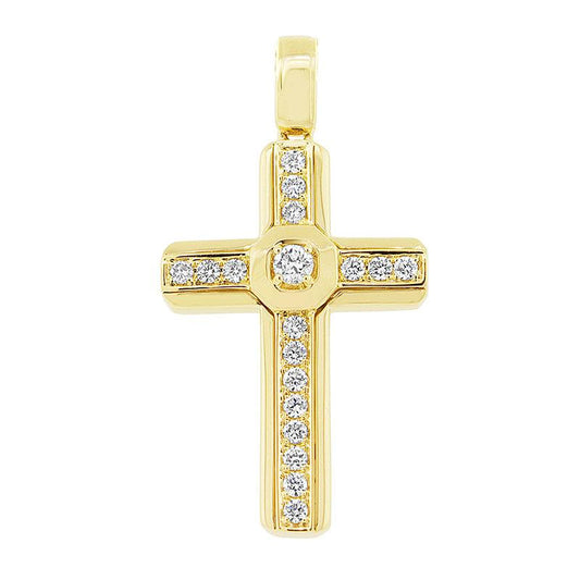 14k Yellow Gold Diamond Cross Pendant - 0.50ct