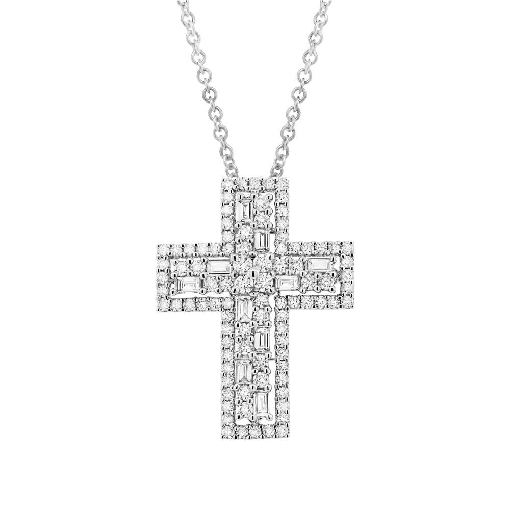 18k White Gold Diamond Cross Pendant - 1.37ct