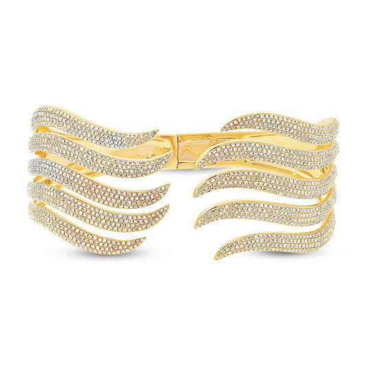 14k Yellow Gold Diamond Pave Bangle - 4.17ct