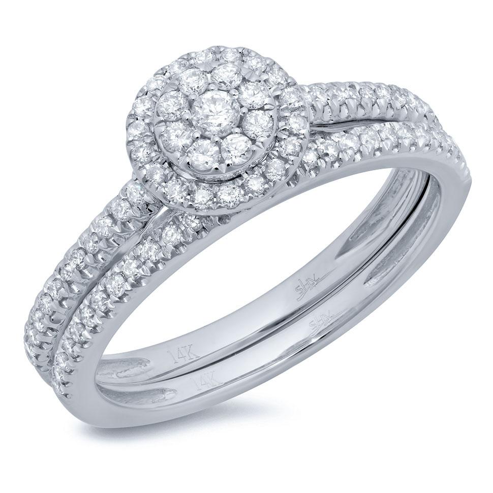 14k White Gold Diamond Wedding Set Pave - 0.44ct