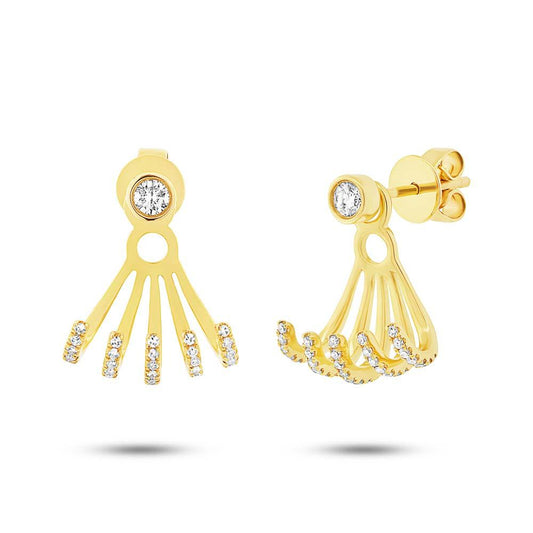 14k Yellow Gold Diamond Ear Jacket Earring