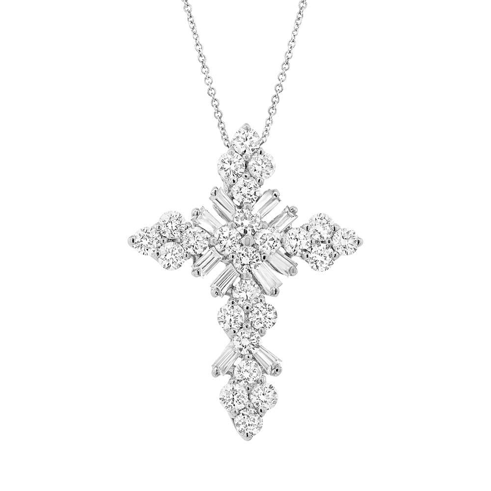 18k White Gold Diamond Baguette Cross Pendant - 0.76ct