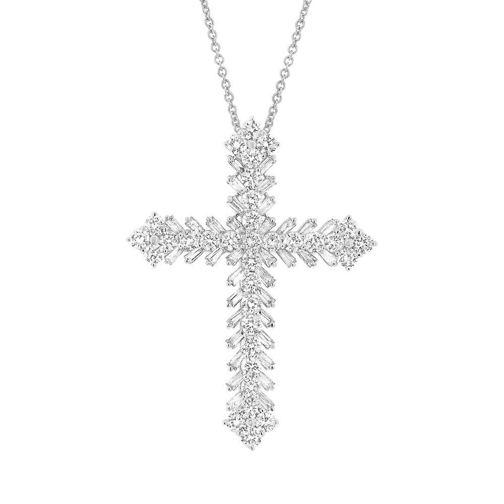 18k White Gold Diamond Baguette Cross Pendant - 3.01ct