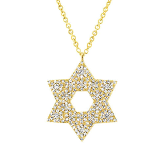 14k Yellow Gold Diamond Pave Star of David Necklace - 0.55ct