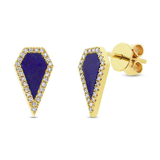 Diamond & 0.63ct Lapis 14k Yellow Gold Earring - 0.12ct