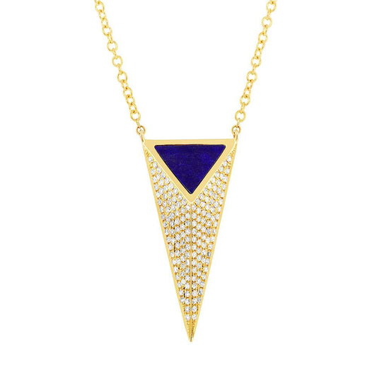 Diamond & 0.35ct Lapis 14k Yellow Gold Pyramid Necklace - 0.31ct