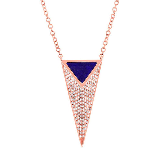 Diamond & 0.35ct Lapis 14k Rose Gold Pyramid Necklace - 0.31ct