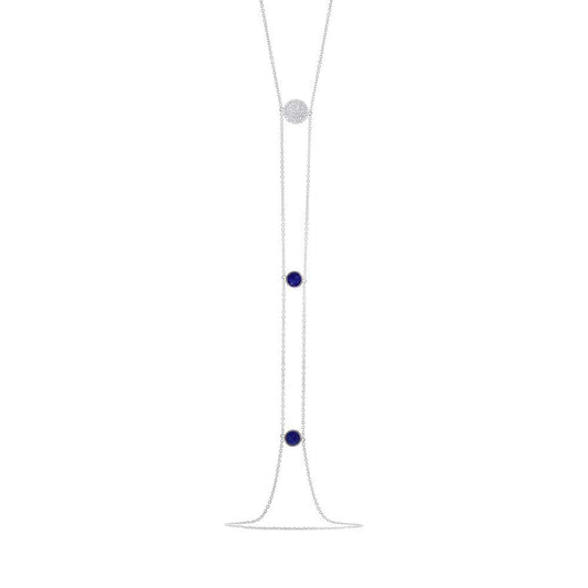 Diamond & 0.53ct Lapis 14k White Gold Circle Lariat Necklace - 0.15ct