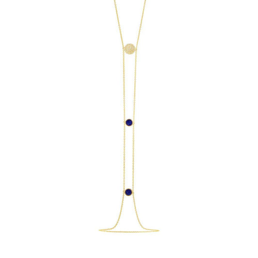 Diamond & 0.53ct Lapis 14k Yellow Gold Circle Lariat Necklace - 0.15ct