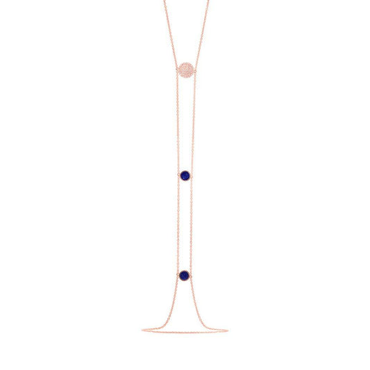 Diamond & 0.53ct Lapis 14k Rose Gold Circle Lariat Necklace - 0.15ct