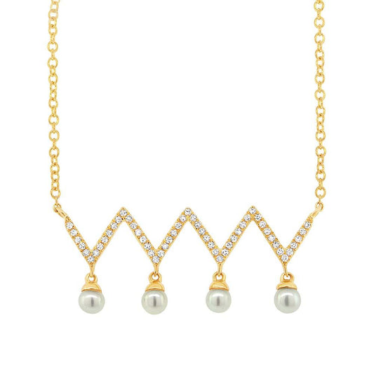 Diamond & 0.17ct Fresh Water Pearl 14k Yellow Gold Necklace - 0.17ct